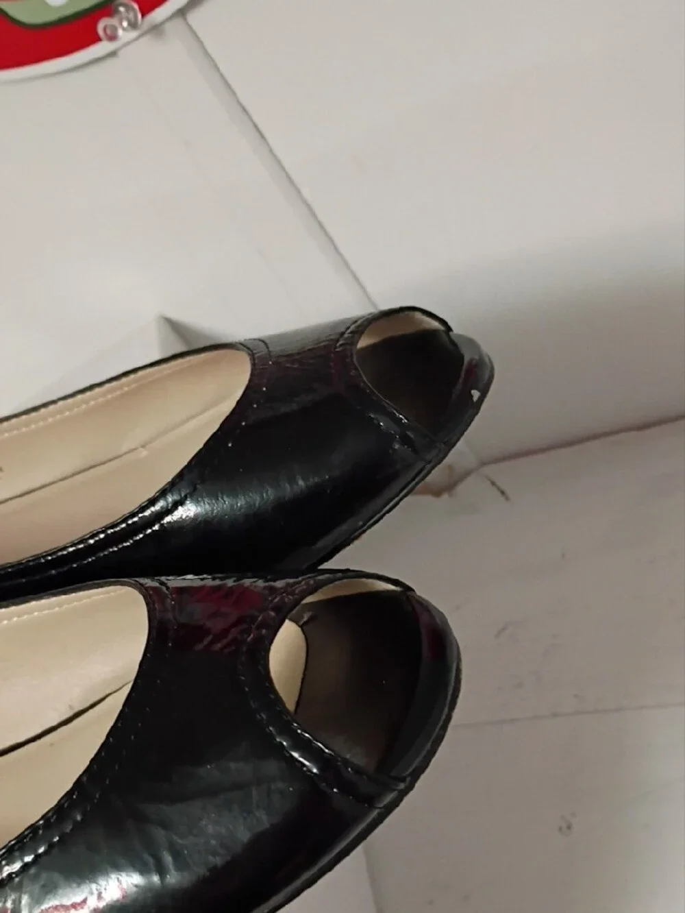 Steve Madden Black Patent Slingback Flats with Gold Buckle Accent